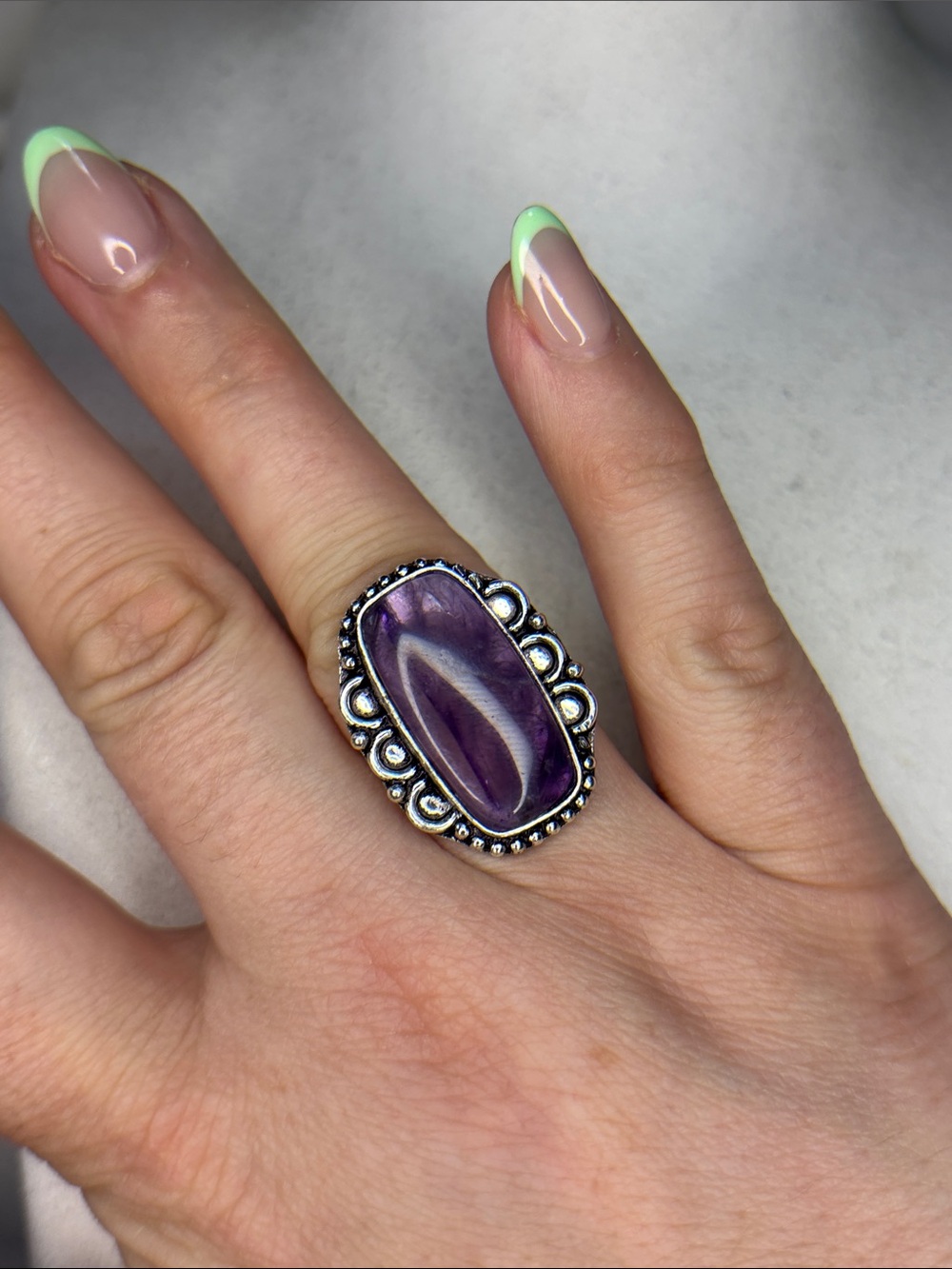 Silver amethyst Purple Stone Statement Ring - Women Jewelry